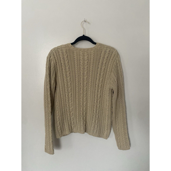 J.Crew 100% Cotton Tan Chunky Cable Knit Sweater Women’s Size Medium V Neck - Picture 2 of 3